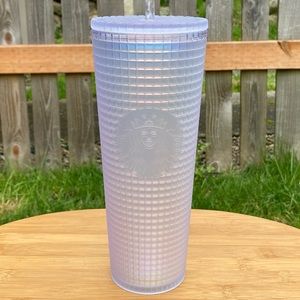 NEW! Starbucks - 2022 Spring Soft Touch White Frosted Pearl Grid Iridescent 24oz